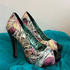 Iron Fist Graphic Peep-Toe Heels
